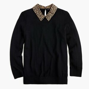 J. Crew Tippi 100% Merino Wool Black Leopard Print Collar Sweater Top